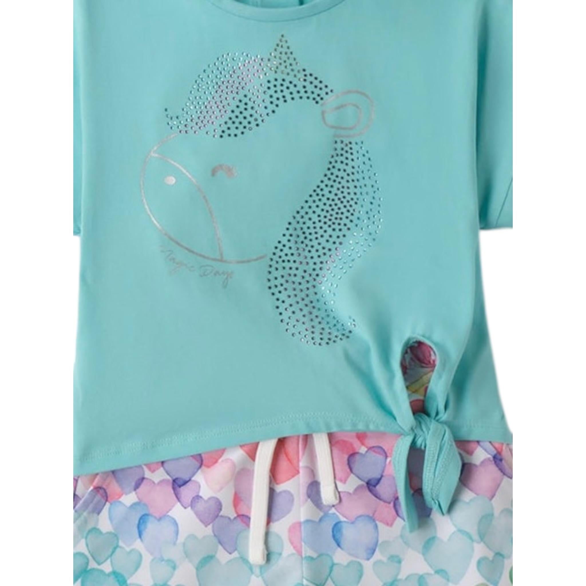 Sarabanda Completo 2 Pezzi Short-T-Shirt Verde Acqua per Neonata 0B237 VERDE ACQUA SARABANDA 