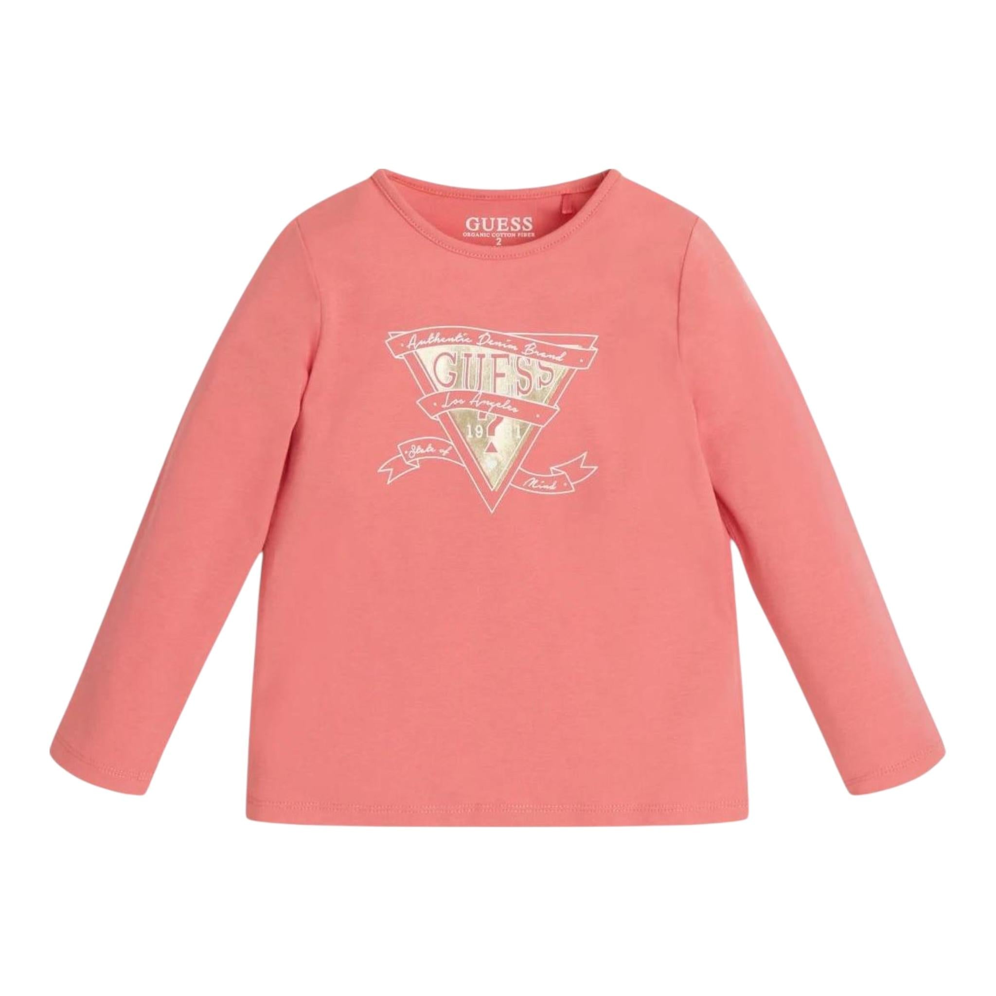 GUESS shirt girocollo tinta unita con stampa Rosa per Neonata K2YI11K6YW1 ROSA GUESS 