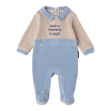 MINI BANDA tutina bicolore con stampa e colletto Azzurro/beige per Neonato 3A649 AZZURRO/BEIGE MINI BANDA 