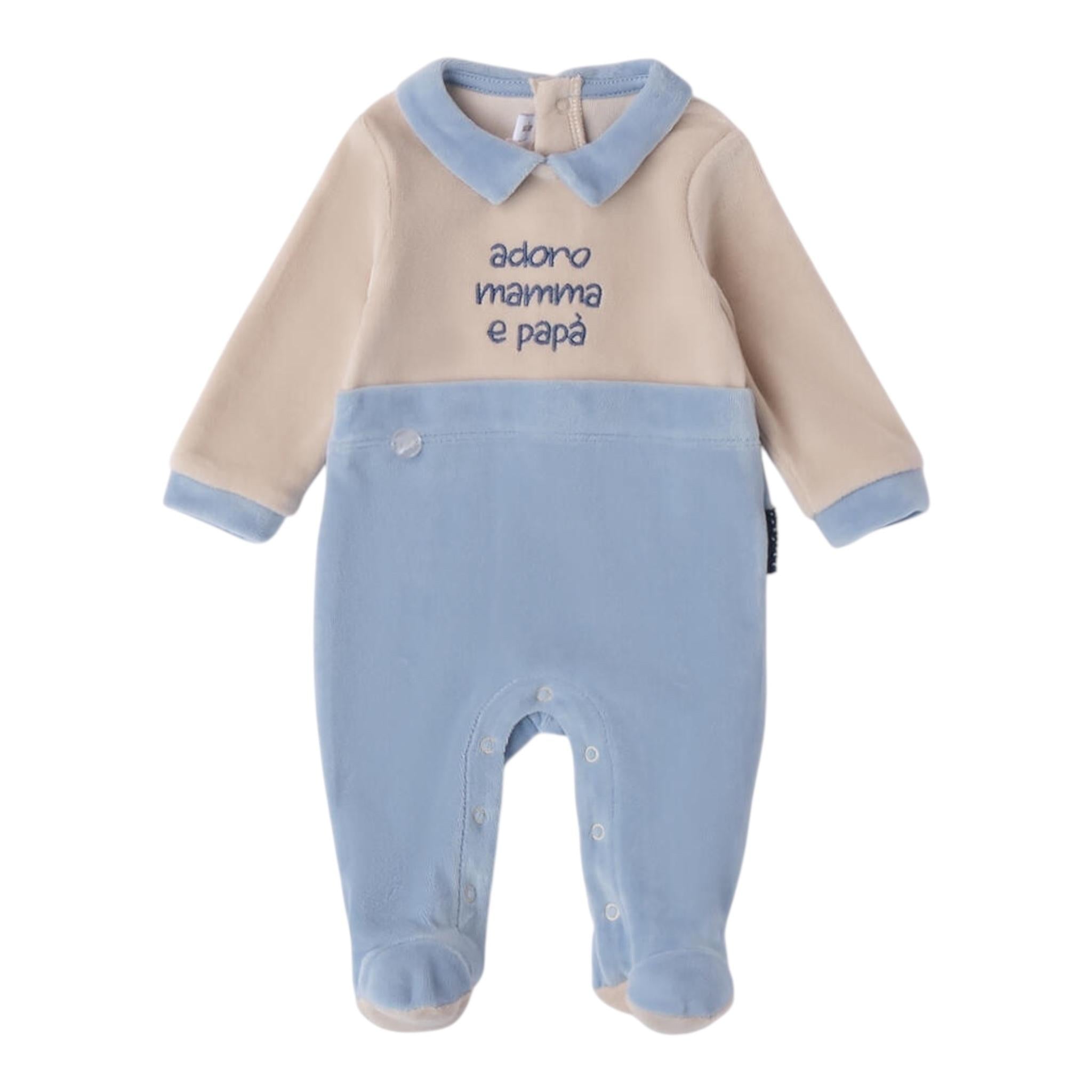 MINI BANDA tutina bicolore con stampa e colletto Azzurro/beige per Neonato 3A649 AZZURRO/BEIGE MINI BANDA 