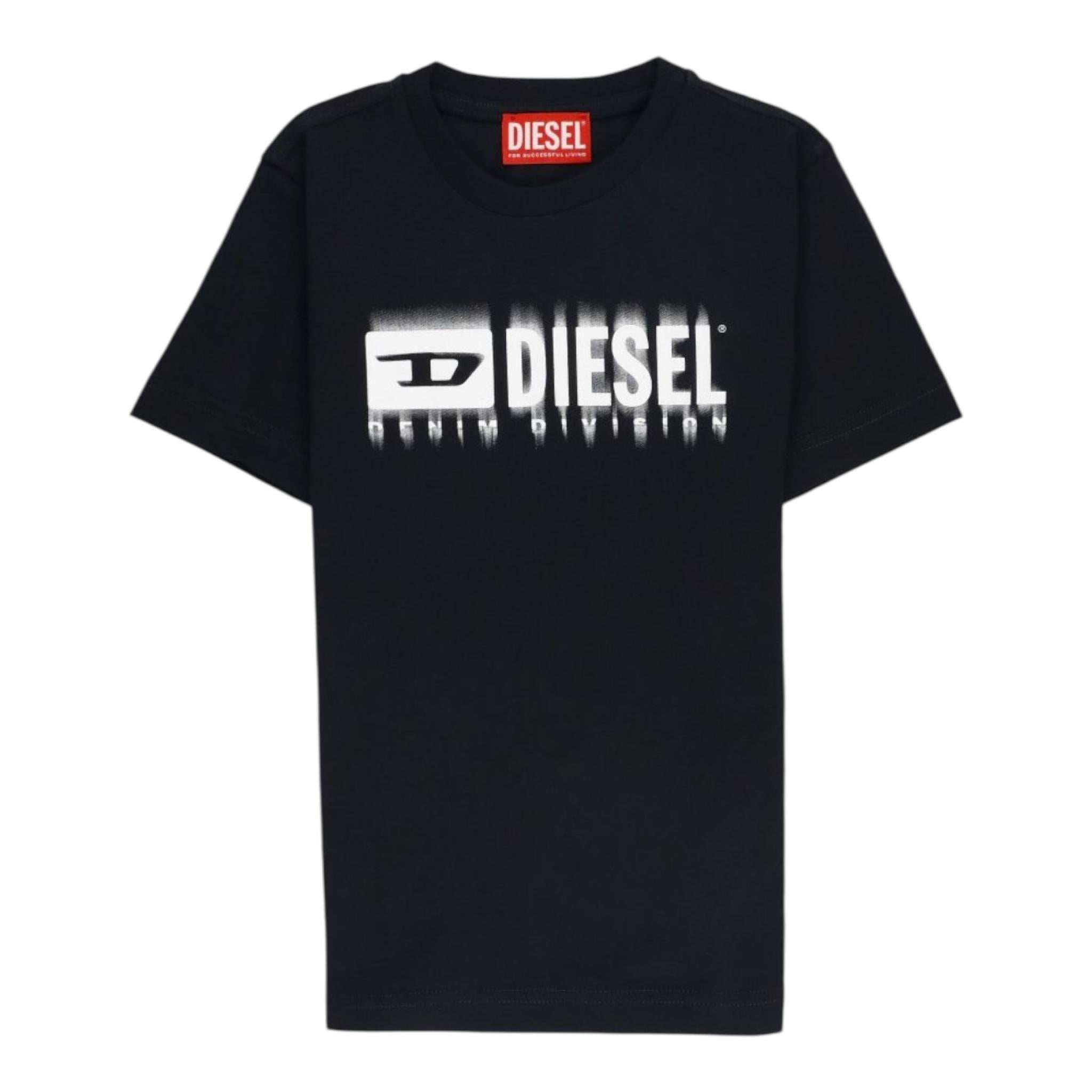 DIESEL t-shirt girocollo tinta unita con stampa Nero per Bambino J02033 NERO DIESEL 
