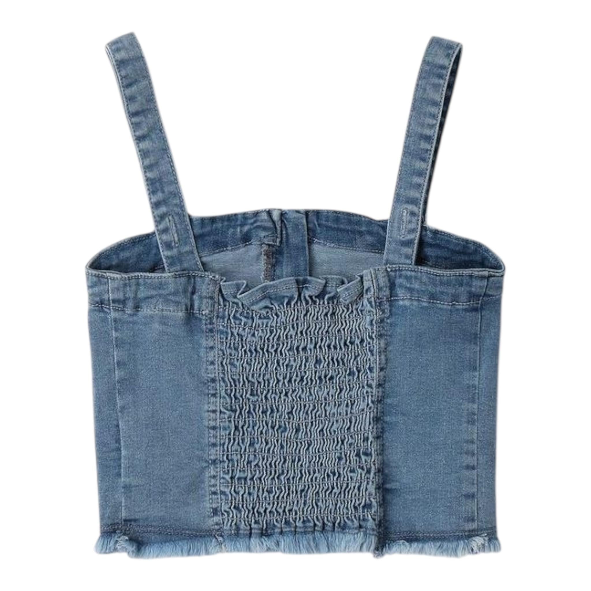 Sarabanda Top In Denim Tinta Unita con Elastico per Bambina 0B544 AZZURRO SARABANDA 