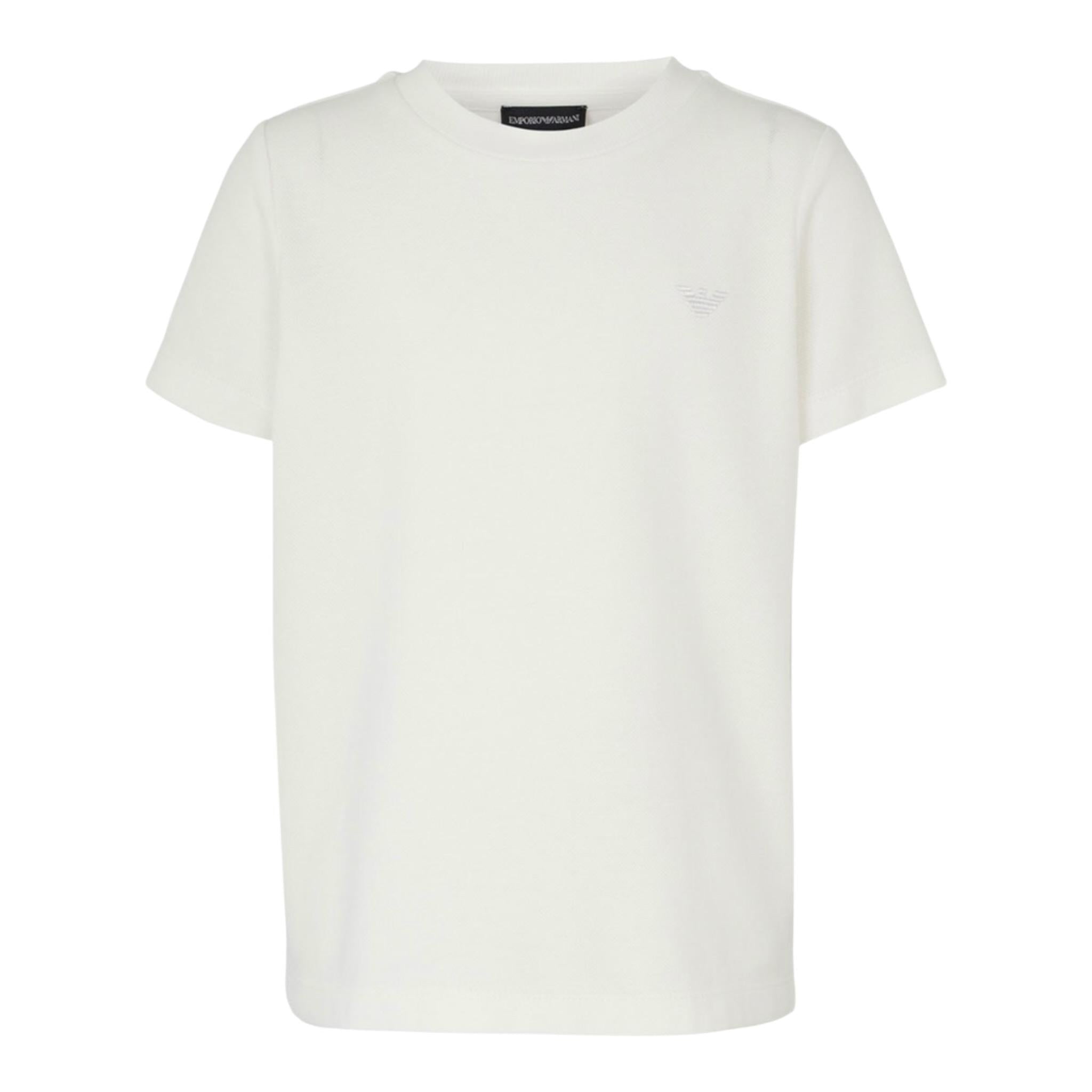 Emporio Armani T-Shirt Girocollo Tinta Unita con Logo per Bambino EB000166X PANNA EMPORIO ARMANI 