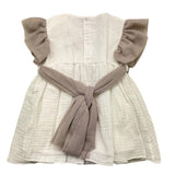 Tintenfischkleid, halbe Ärmel, einfarbig, mit weißem Kontrastgürtel für Babymädchen