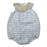 La Stupenderia Pagliaccetto Bicolore con Colletto E Fantasia A Righe per Neonata TBPG500 BIANCO/AZZURRO LA STUPENDERIA 