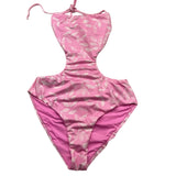 Mefui Einfarbiger Einteiler Badeanzug mit rosa Muster für Mädchen