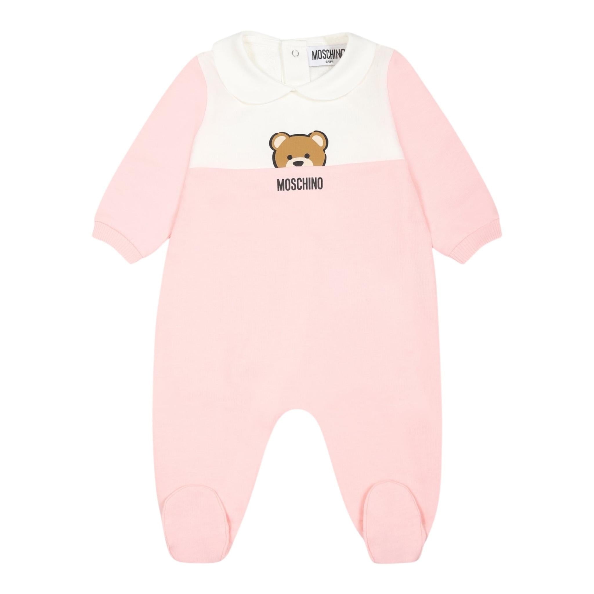 Moschino Tutina Bicolore con Stampa per Neonata MUY07F ROSA MOSCHINO 