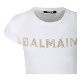 Balmain Einfarbiges T-Shirt mit Rundhalsausschnitt und Glitzer-Print in Weiß für Mädchen
