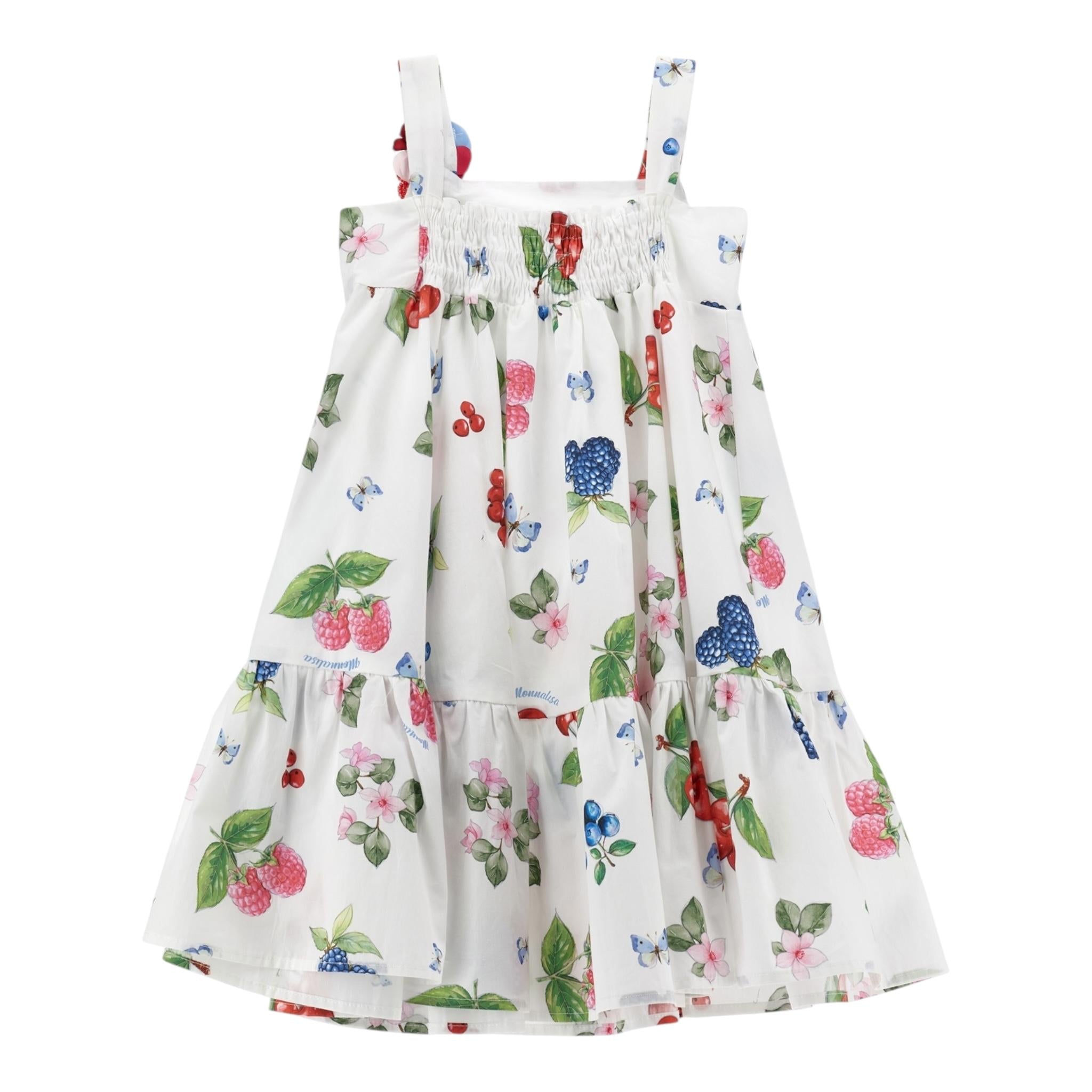 Monnalisa Abito Tinta Unita con Fantasia Fiori per Bambina 11E922 BIANCO MONNALISA 