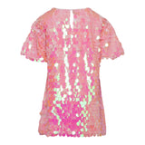 Dou Dou Rosa Paillettenkleid mit halblangen Ärmeln für Mädchen