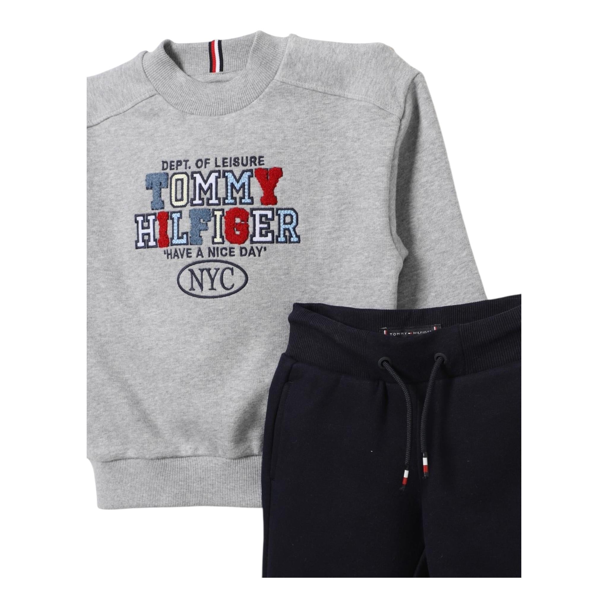 TOMMY HILFIGER completo 2pz bicolore felpa-pantalone Grigio/blu per Bambino KB0KB09059 GRIGIO/BLU TOMMY HILFIGER 