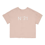 N°21 Einfarbiges Halbarm-Shirt mit kontrastierendem rosa Aufdruck für Mädchen