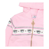 Chiara Ferragni – Einfarbiger Kapuzenpullover mit Reißverschluss und rosa Aufdruck für Mädchen