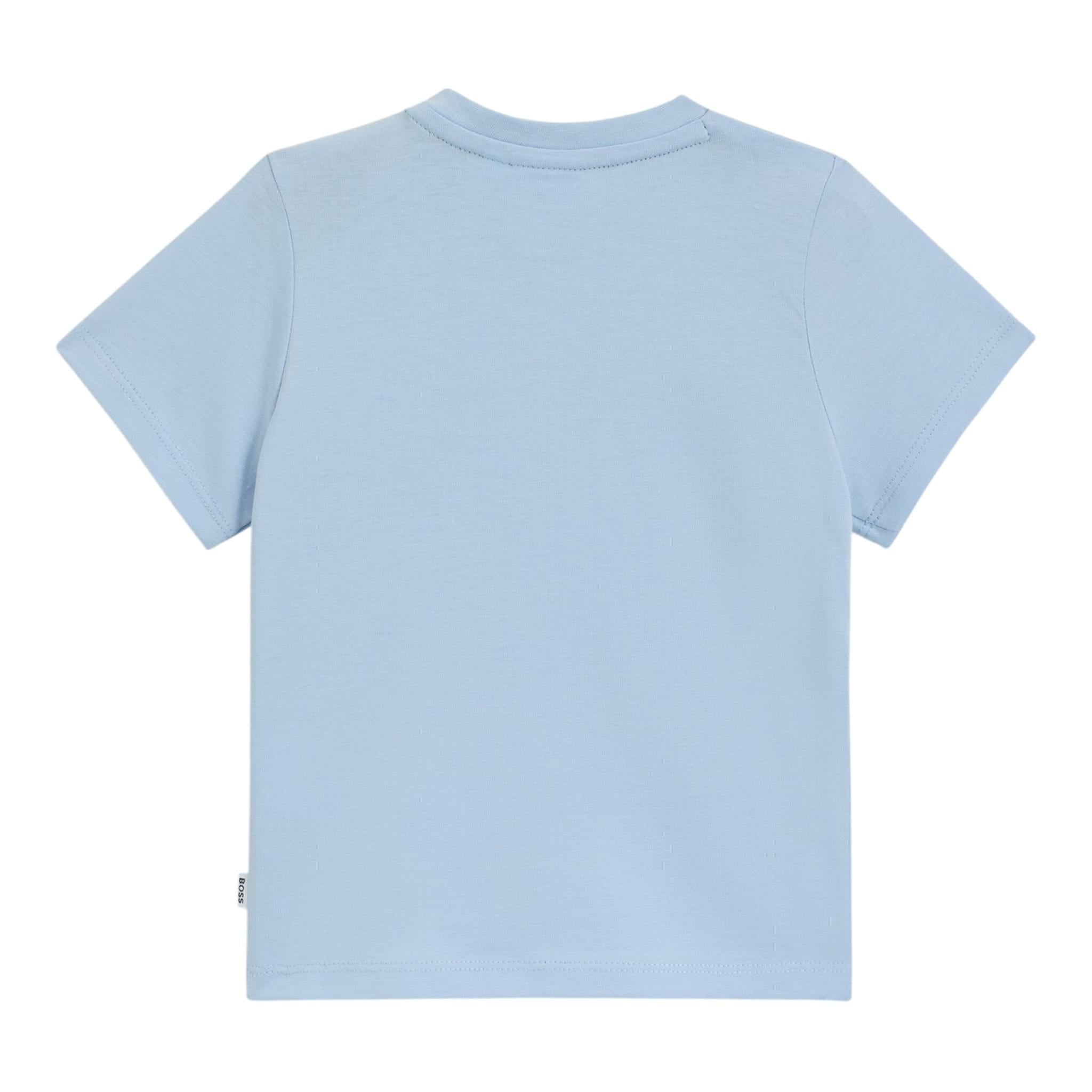 Boss T-Shirt Girocollo Tinta Unita con Logo per Bambino J52108J AZZURRO BOSS 