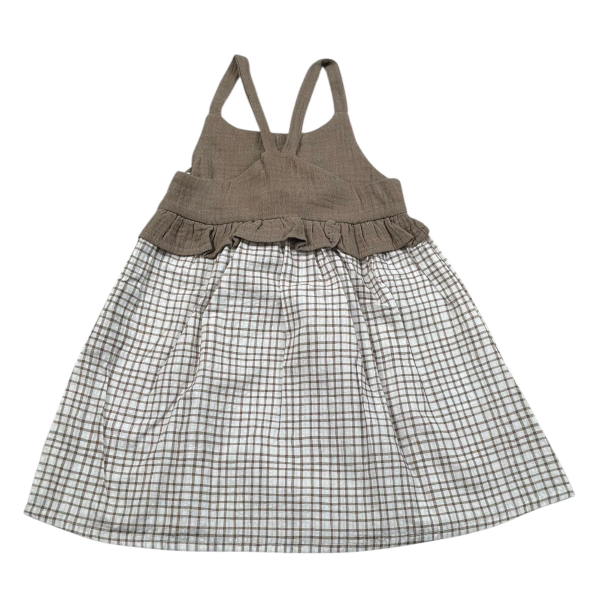 Petit Indi Abito Bicolore con Fantasia Quadri per Neonata SS25BK6527X BIANCO/BEIGE PETIT INDI 