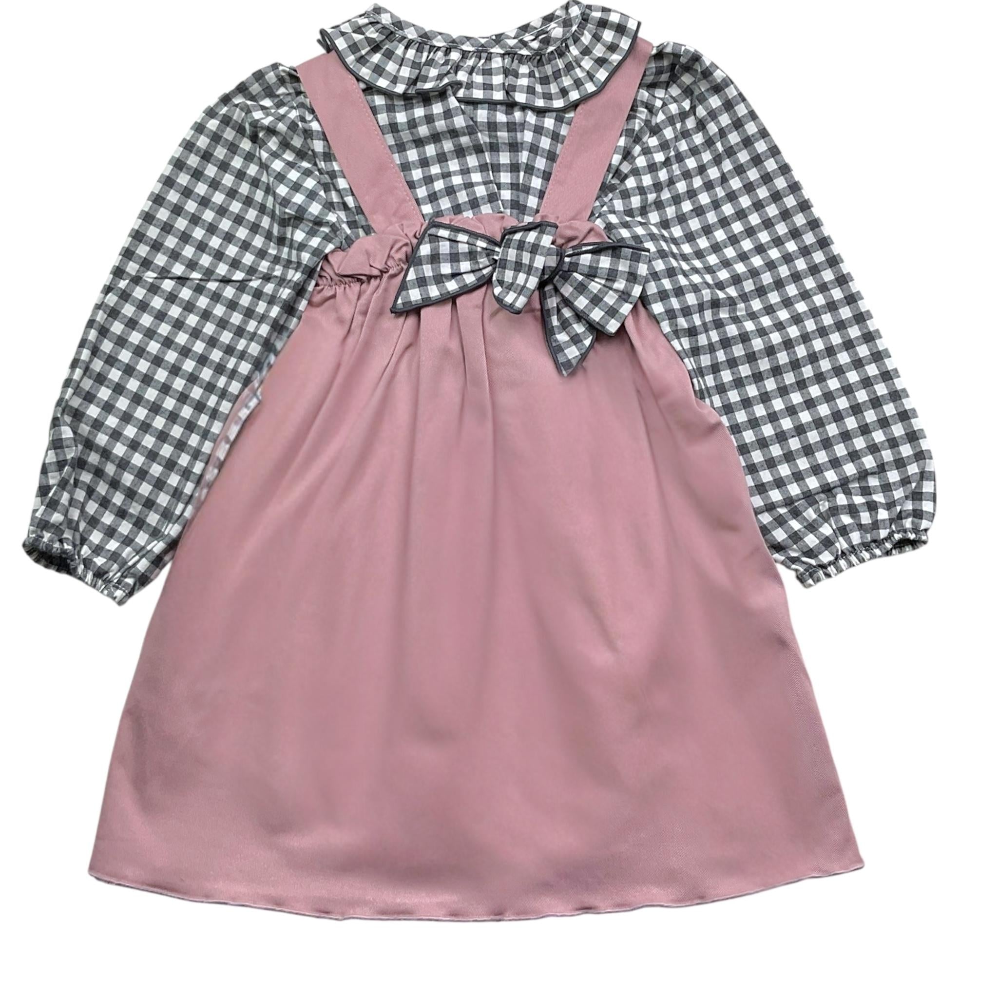 CALAMARO completo 2pz salopette-camicia tricolore fantasia a quadri Rosa per Bambina 21272 ROSA CALAMARO 