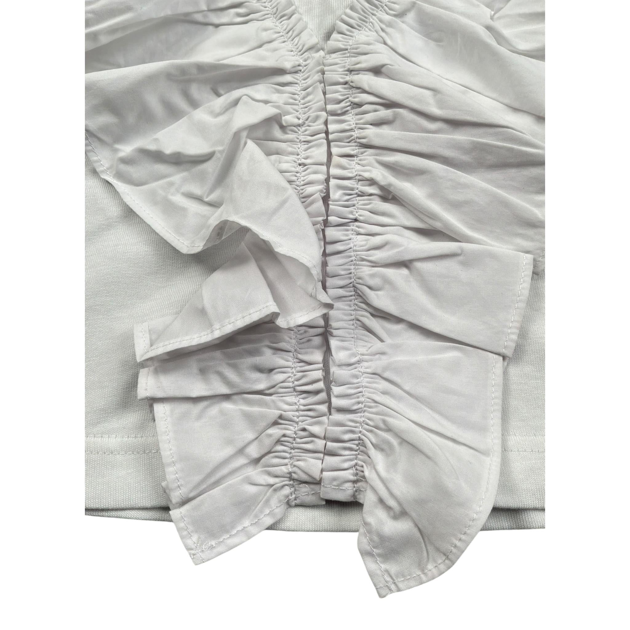 Mariuccia Top tinta unita Giromanica con Rouches Bianco per Neonata MMBSS22C475N BIANCO MARIUCCIA 