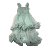 Notaro Of Kids Abito Giromanica Tinta Unita con Tulle per Bambina K23422 VERDE NOTARO OF KIDS 