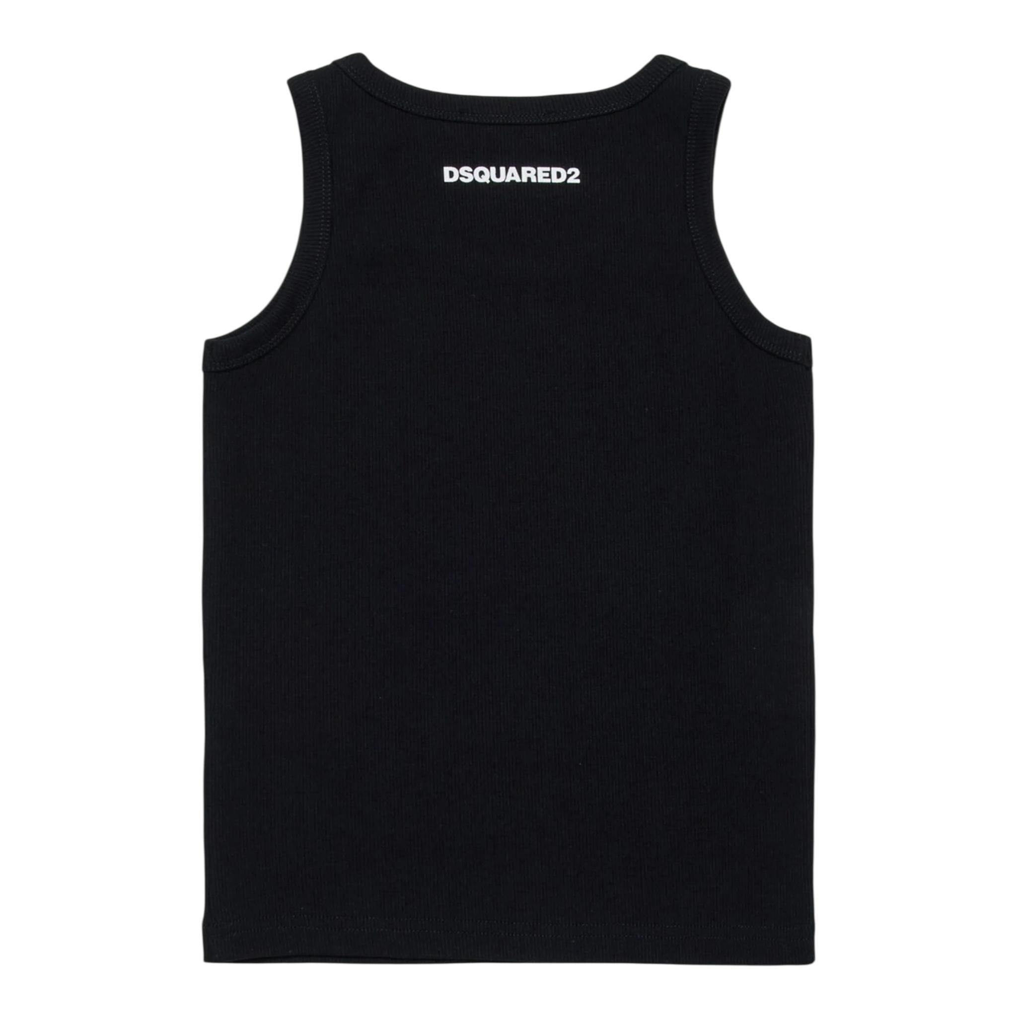 Dsquared2 Canotta Girocollo tinta unita con Logo Nero per Bambino DQ2783X NERO DSQUARED2 