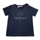 Cesare Paciotti T-Shirt, einfarbig, Rundhalsausschnitt, mit blauem Logo-Print für Neugeborene