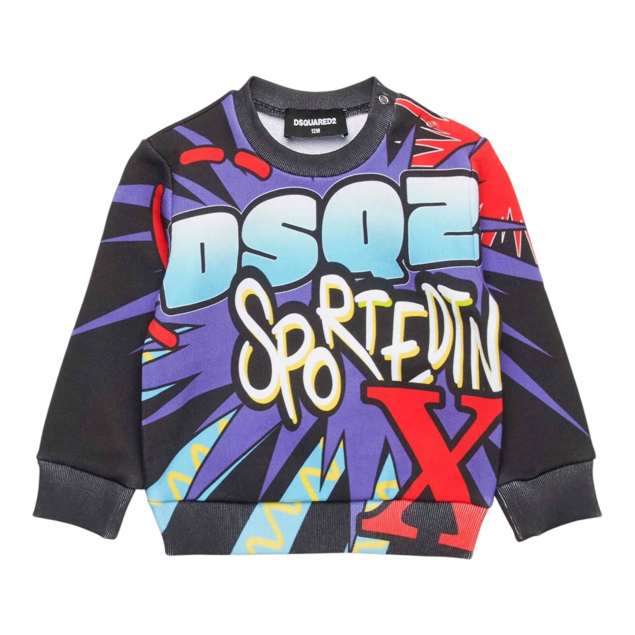 DSQUARED2 felpa chiusa girocollo stampa fantasia Nero per Neonato DQ2543 NERO DSQUARED2 