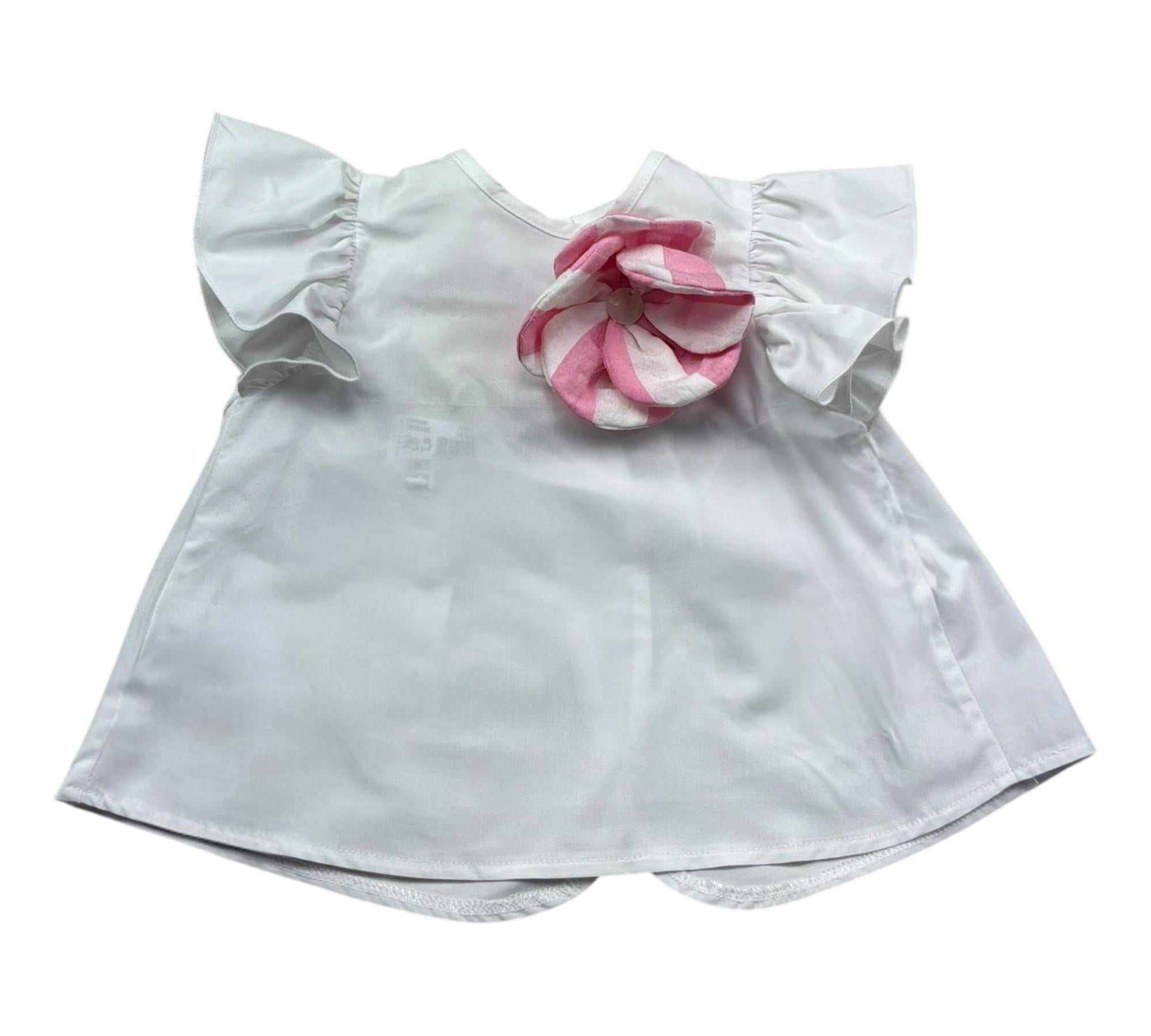 Le Bebe Camicia Mezza Manica Tinta Unita con Applicazione per Neonata LBG6354 BIANCO LE BEBE 