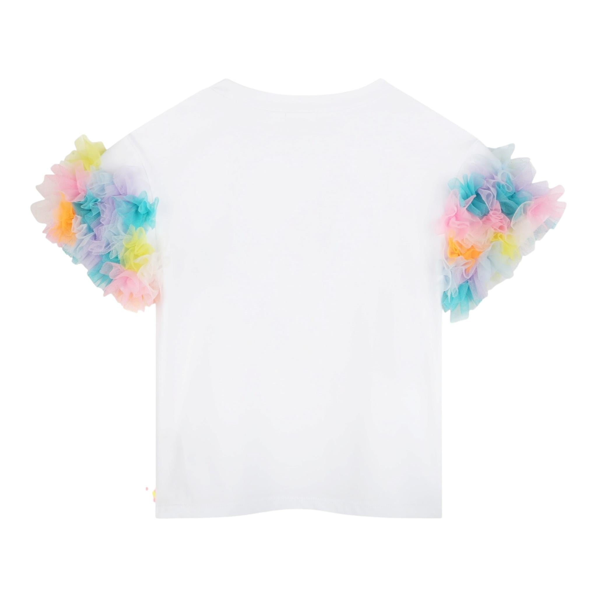 Billieblush T-Shirt Giocollo Tinta Unita con Maniche In Contrasto E Tulle per Bambina U20927X BIANCO BillIEBLUSH 