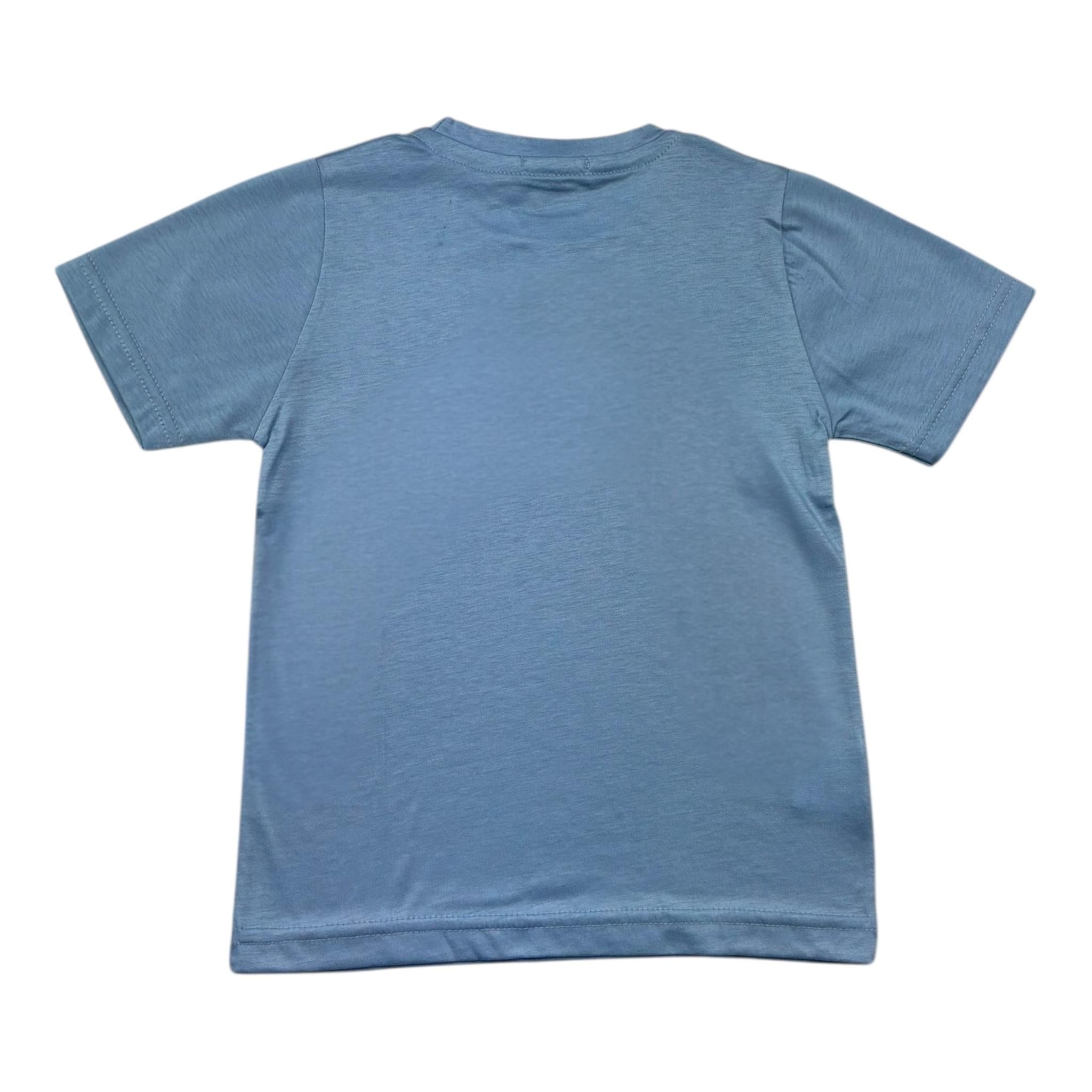 Manuel & Frank T-Shirt Girocollo Tinta Unita con Stampa per Bambino MF7371B AZZURRO MANUEL & FRANK 