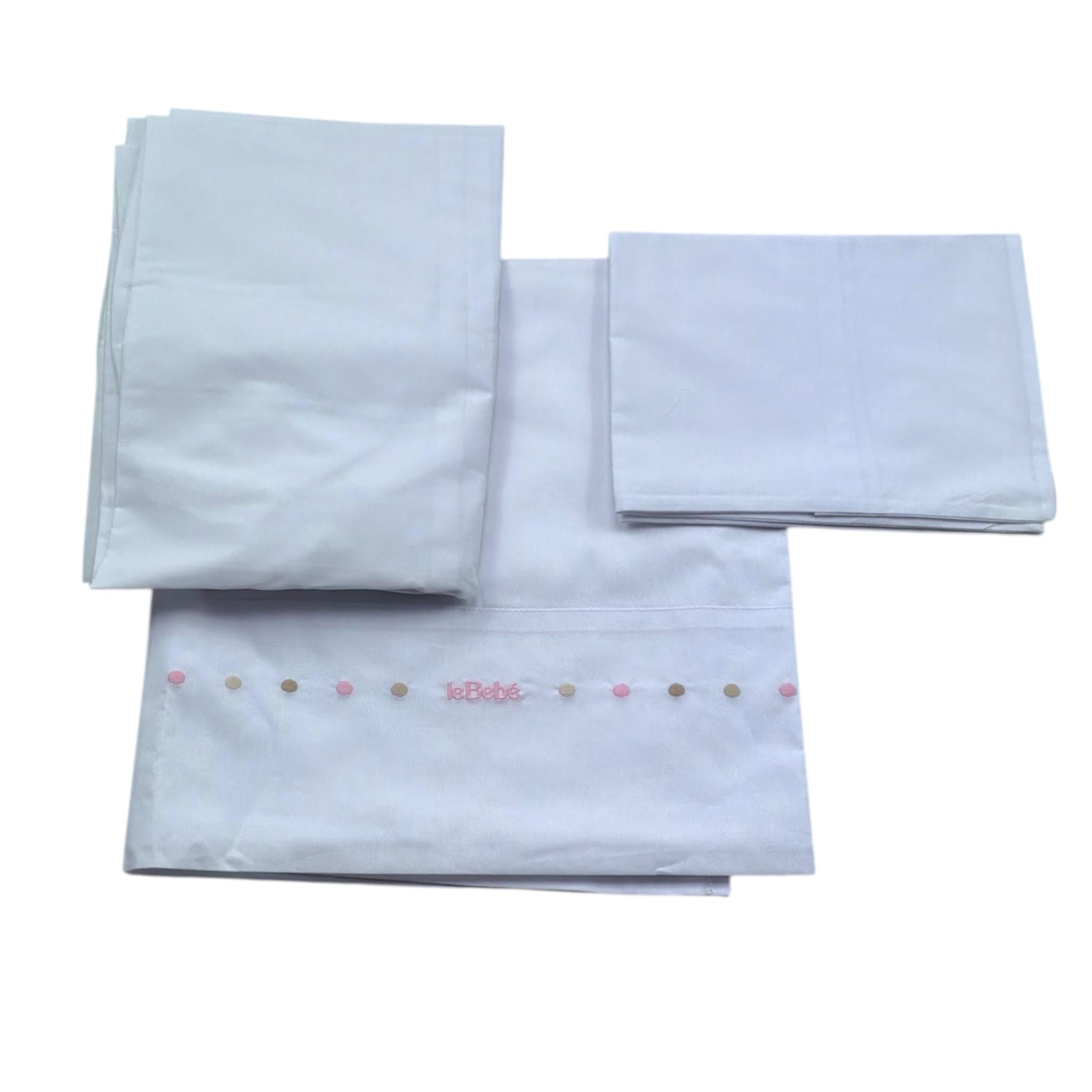 Le Bebe' Lenzuola Set 3 Pezzi Tinta Unita con Stampa per Neonata LBG6265 BIANCO LE BEBE' 
