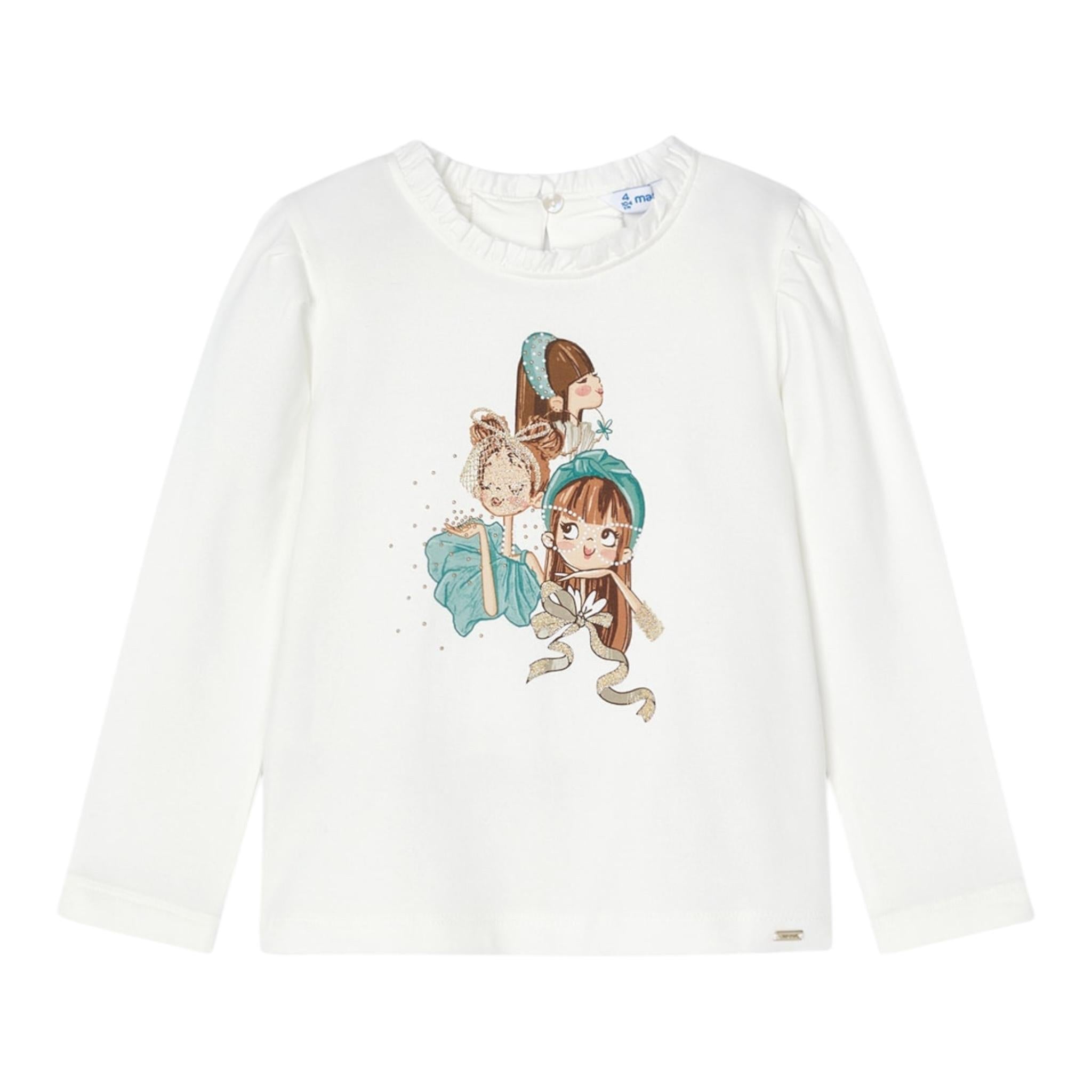 MAYORAL shirt tinta unita con stampa in contrasto Bianco per Bambina 406535 BIANCO MAYORAL 