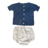 Juliana Complete Zweifarbiges Strick-T-Shirt-Coulotte Blau/Weiß Für Baby Mädchen