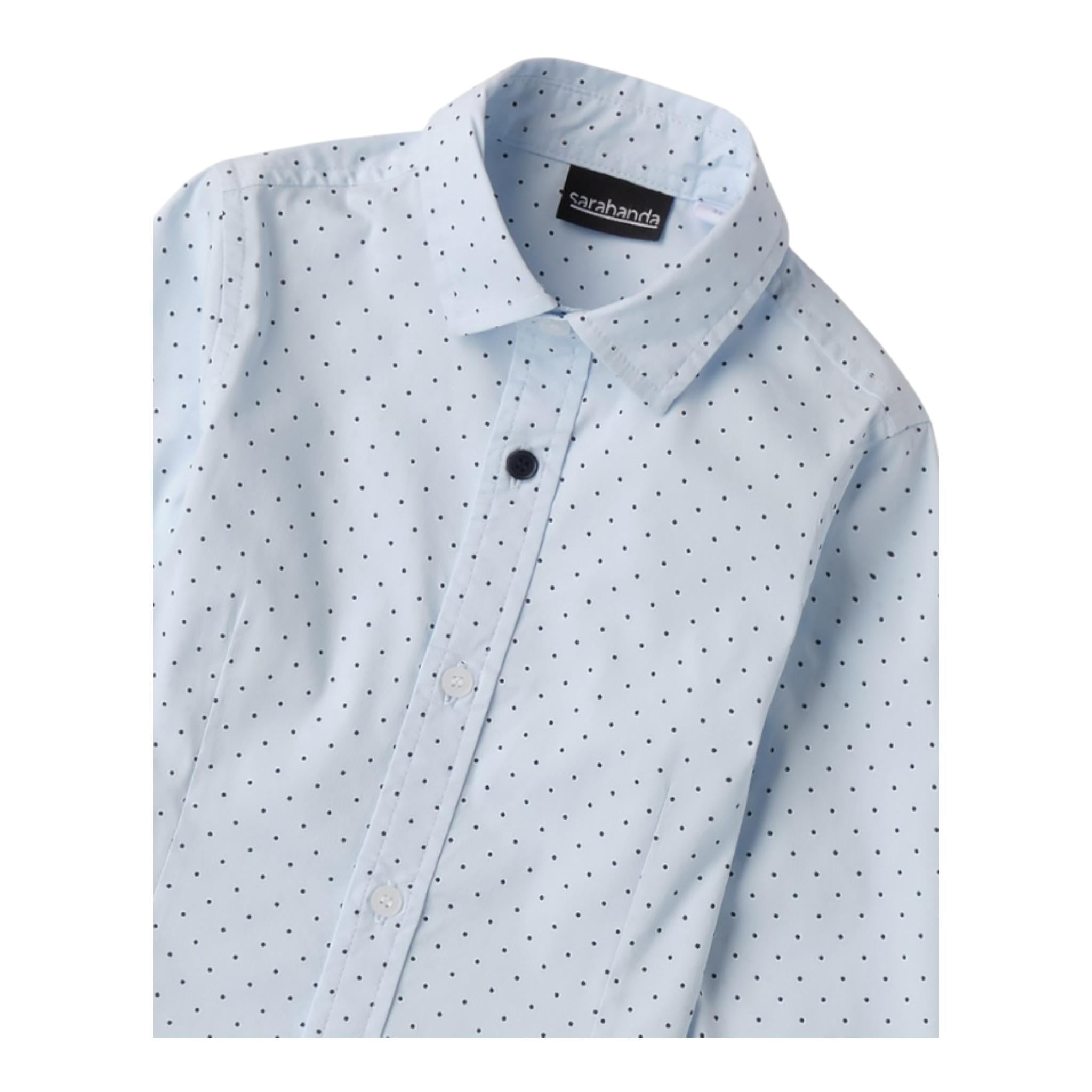 SARABANDA camicia tinta unita con stampa pois Azzurro per Neonato A124 AZZURRO SARABANDA 