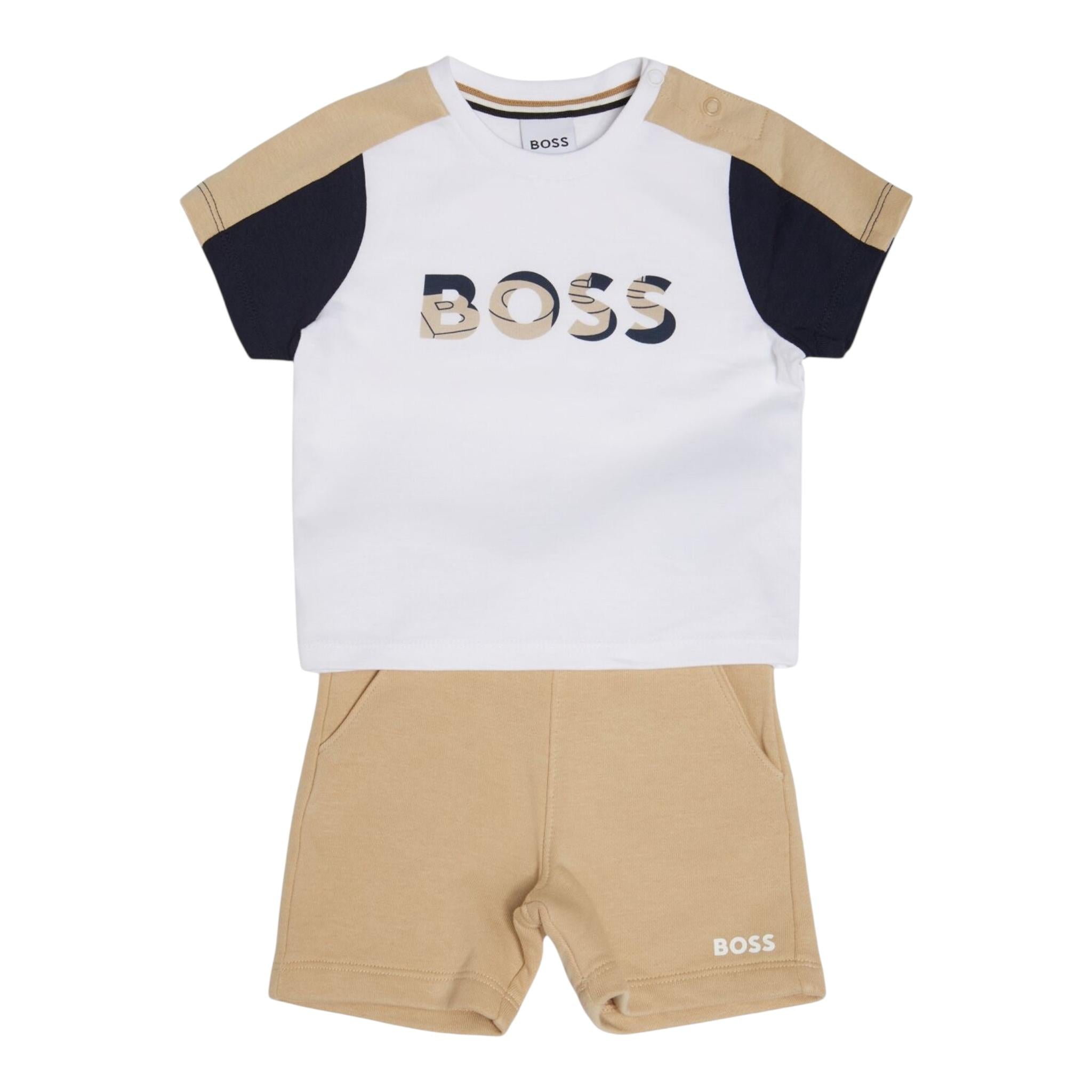 Boss Completo 2 Pezzi T-Shirt-Bermuda per Neonato J52120 BIANCO/BEIGE BOSS 