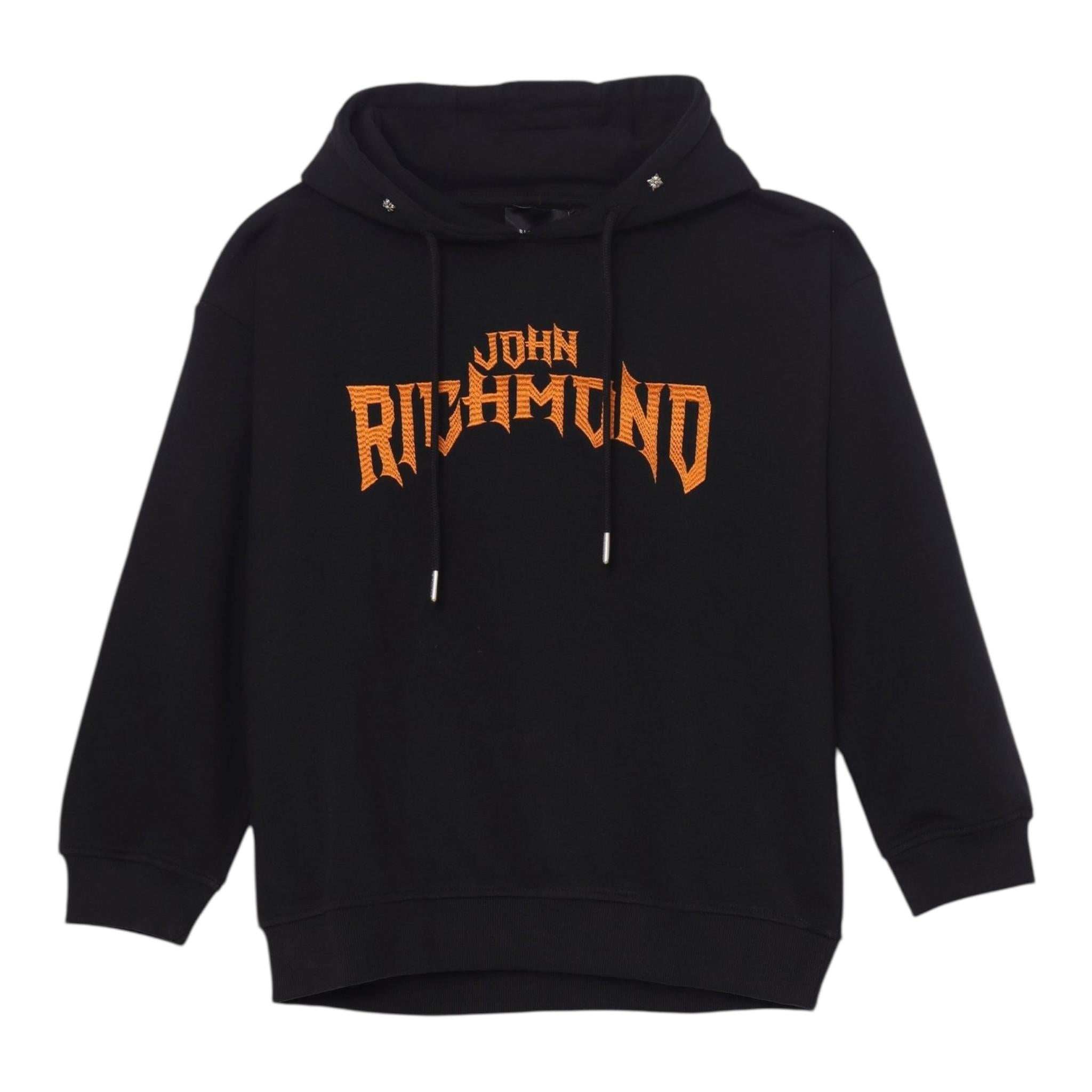 JOHN RICHMOND felpa con cappuccio tinta unita con stampa in contrasto Nero per Bambino RBA24057FEXX NERO JOHN RICHMOND 