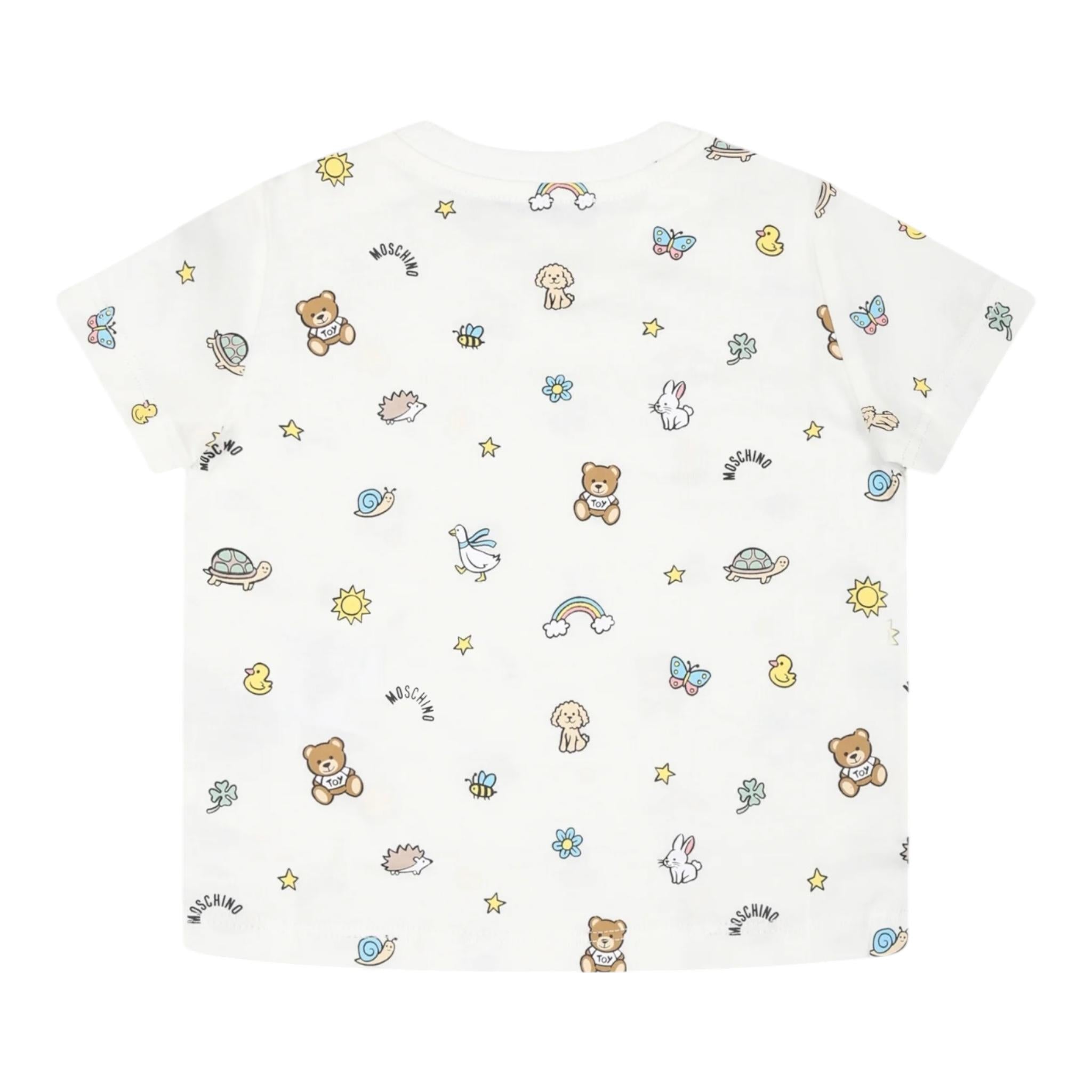 Moschino T-Shirt Girocollo Tinta Unita con Stampe per Neonato MOM047 BIANCO MOSCHINO 