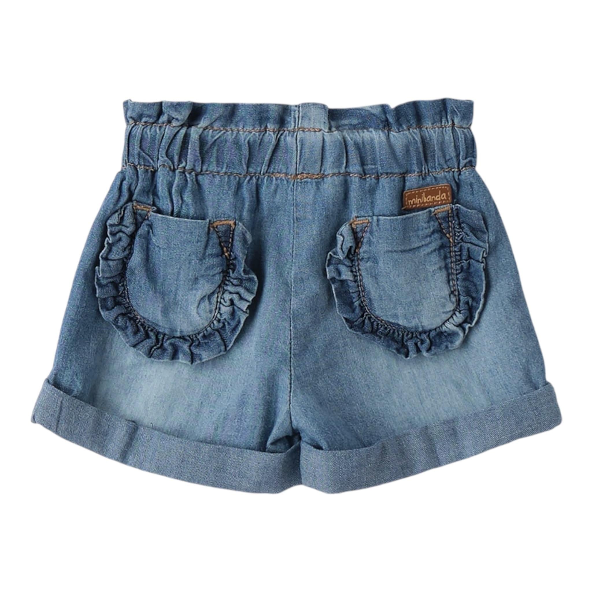 Mini Banda Short In Denim tinta unita Blu per Neonata 3B735XX BLU MINI BANDA 