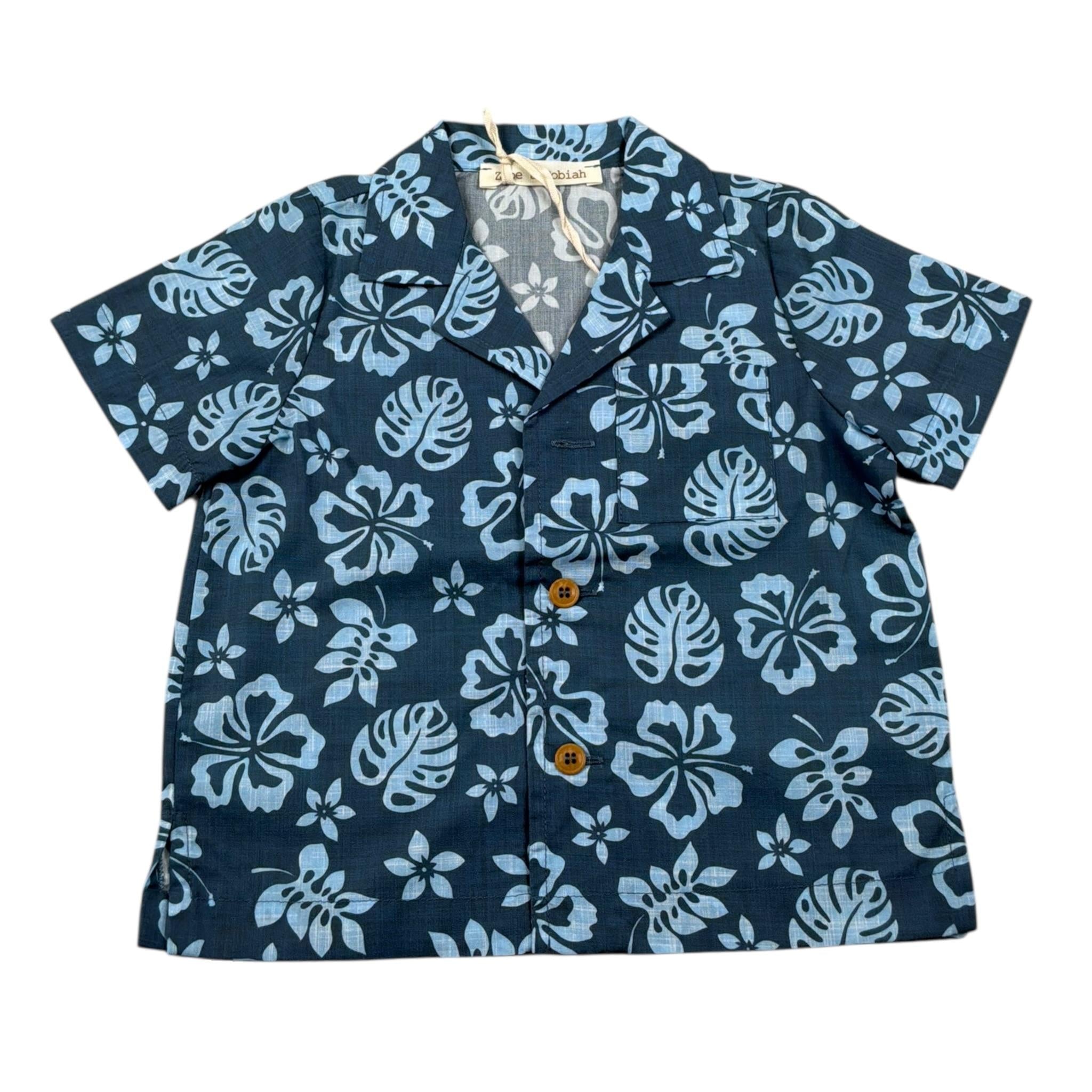 Zhoe & Tobiah Camicia Mezza Manica Tinta Unita Stampa Fantasia per Neonato WI1BN BLU ZHOE & TOBIAH 