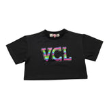 Vicolo Einfarbiges T-Shirt mit Rundhalsausschnitt und schwarzem Crop-Muster-Print für Baby-Mädchen