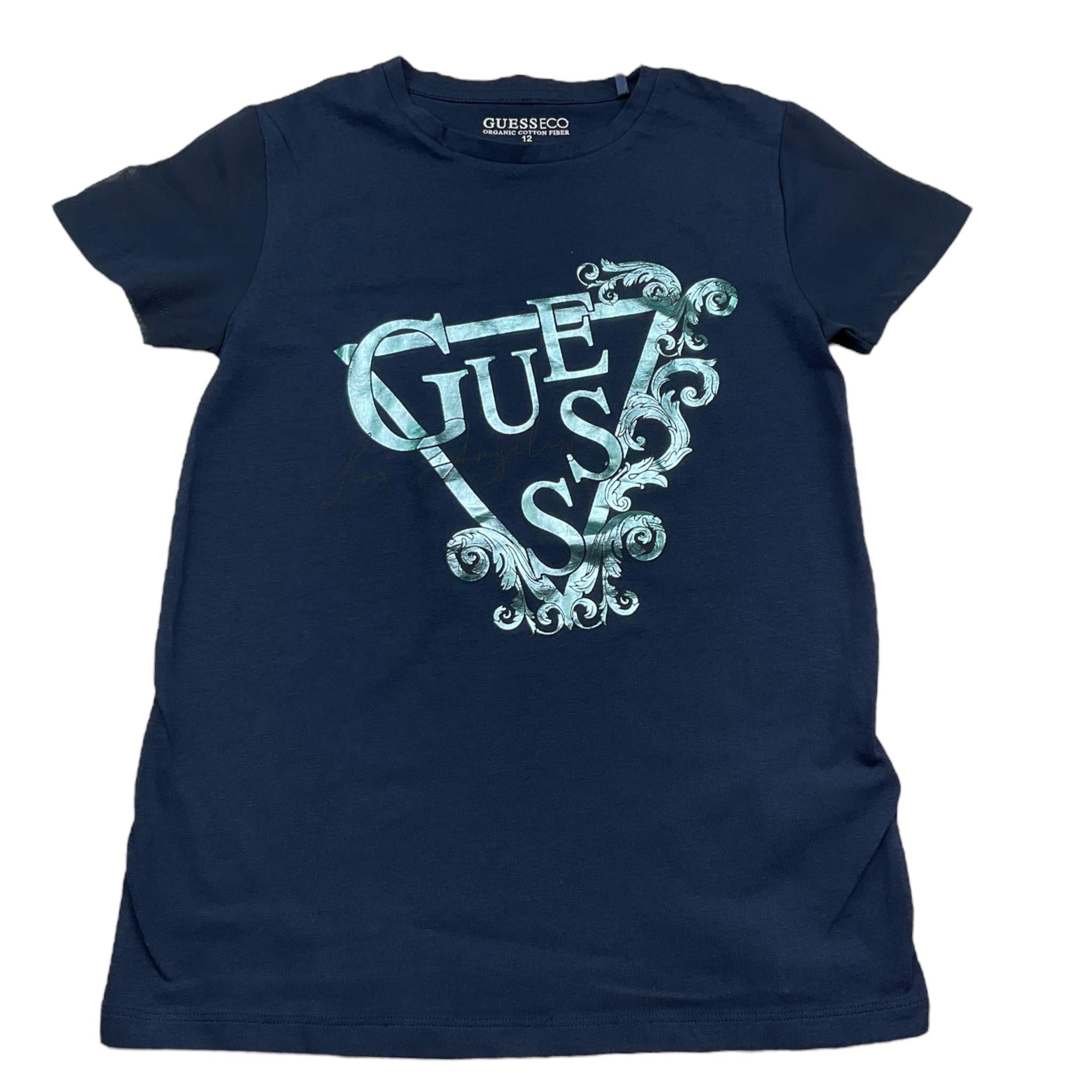 Guess T-Shirt Girocollo Tinta Unita con Stsmpa per Bambina J5RI35K6YW4 BLU GUESS 