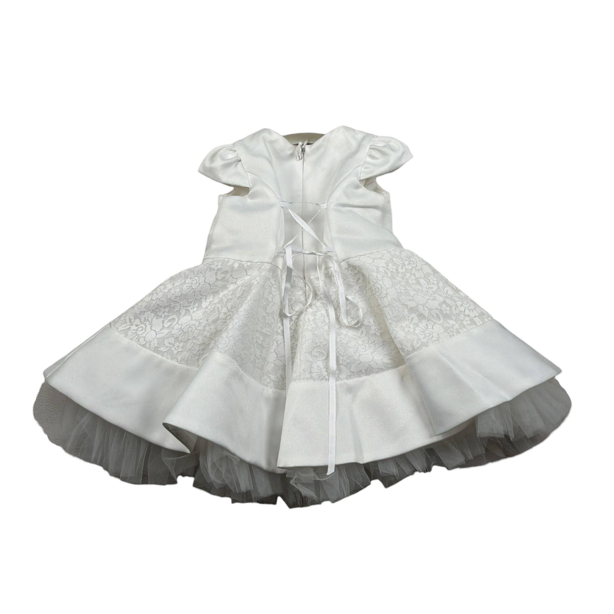 Petit Abito Mezza Manica tinta unita con Tulle Bianco per Neonata S2014013 BIANCO PETIT 
