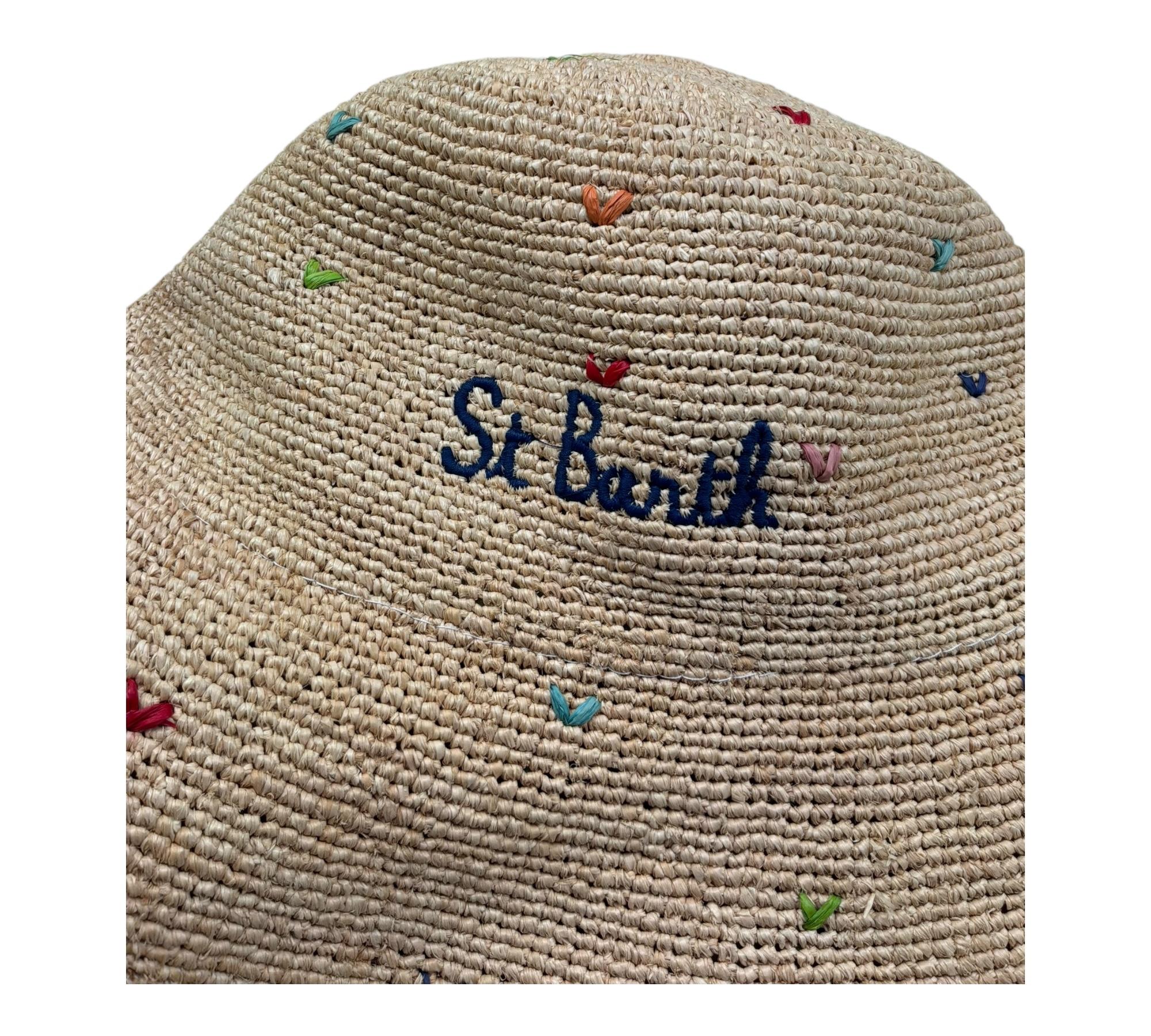 Saint Barth Cappello In Paglia Tinta Unita con Ricami per Bambina RAFFIA BEIGE SAINT BARTH 
