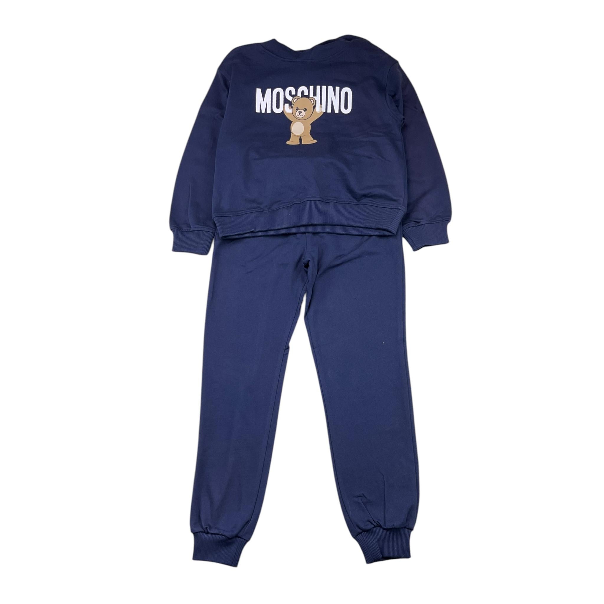 MOSCHINO completo 2pz felpa tinta unita con cappuccio e stampa-pantalone Blu per Bambino HUK04A BLU MOSCHINO 