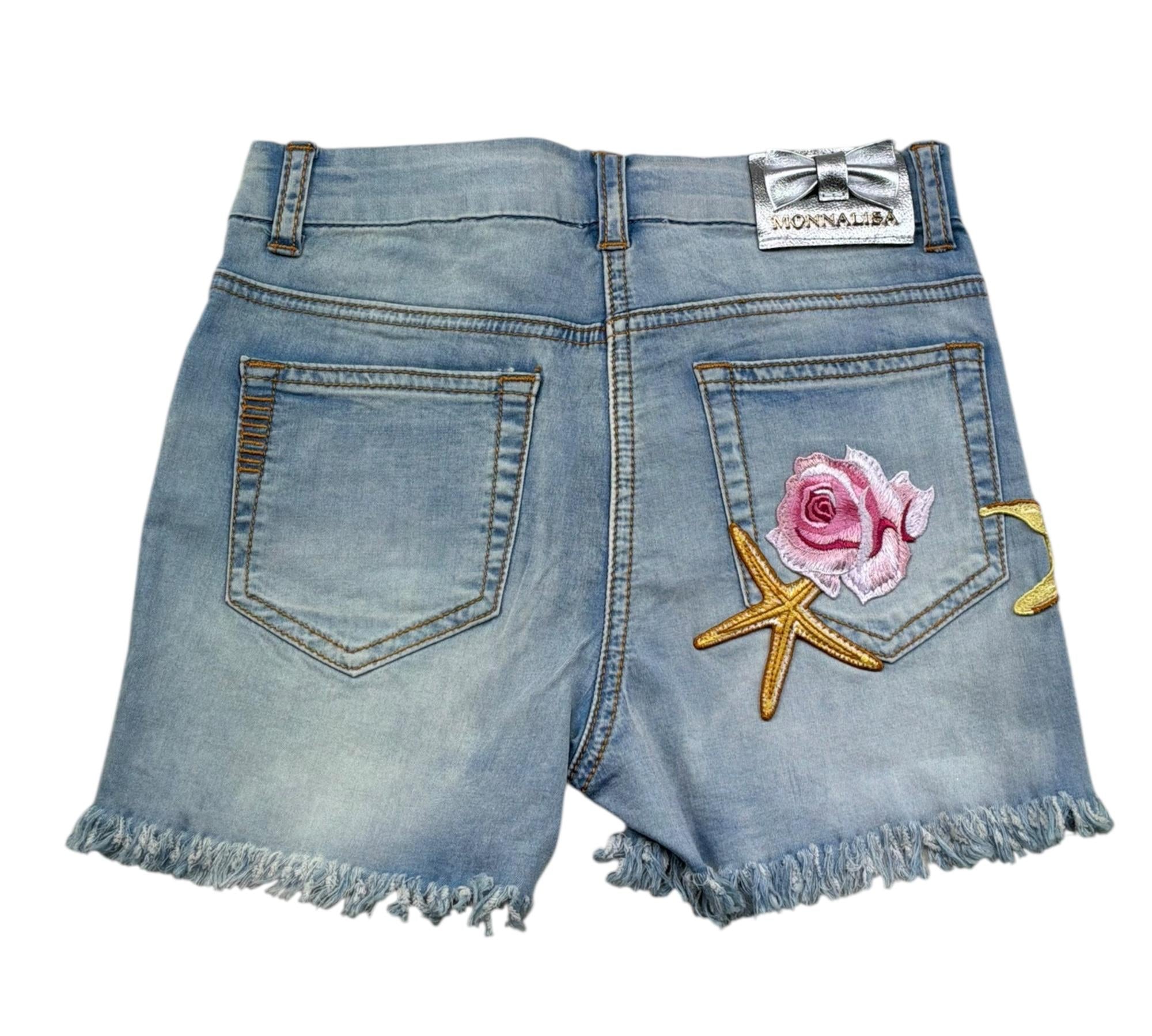 Monnalisa Short In Denim Tinta Unita con Ricami per Bambina 191403R2 AZZURRO MONNALISA 