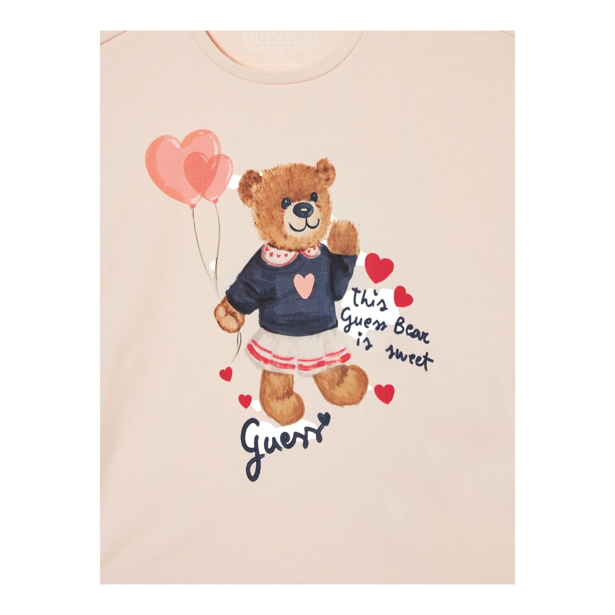 Guess T-Shirt Girocollo Tinta Unita con Stampa per Bambina K5RI12K6YW4XXJ ROSA GUESS 