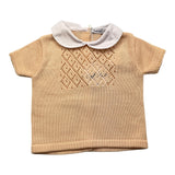 Babidu – Einfarbiges T-Shirt mit kontrastierendem Kragen und pfirsichfarbenen Perforationen für Baby-Mädchen