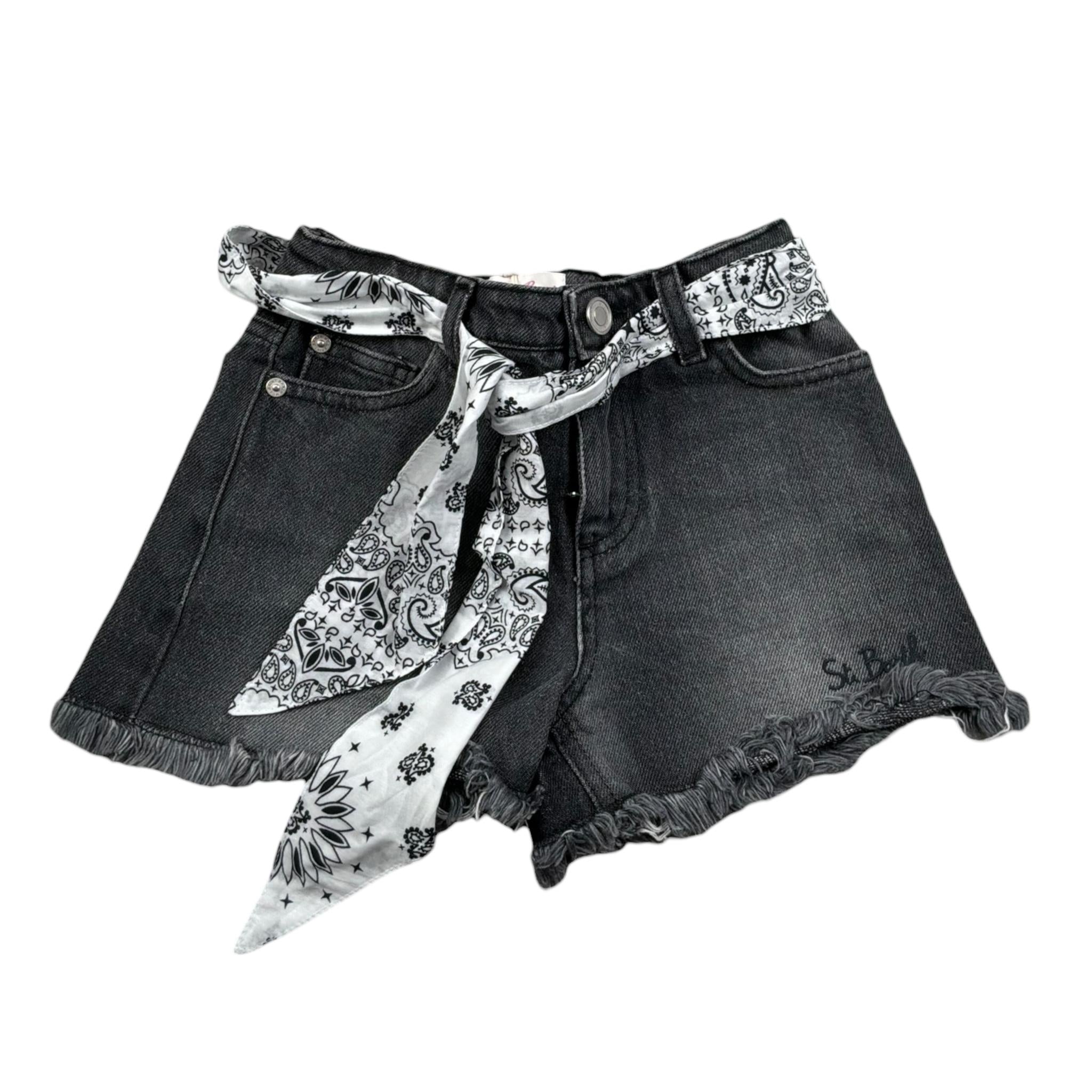Saint Barth Short In Denim Tinta Unita con Foulard per Bambina KOK00010416 NERO SAINT BARTH 
