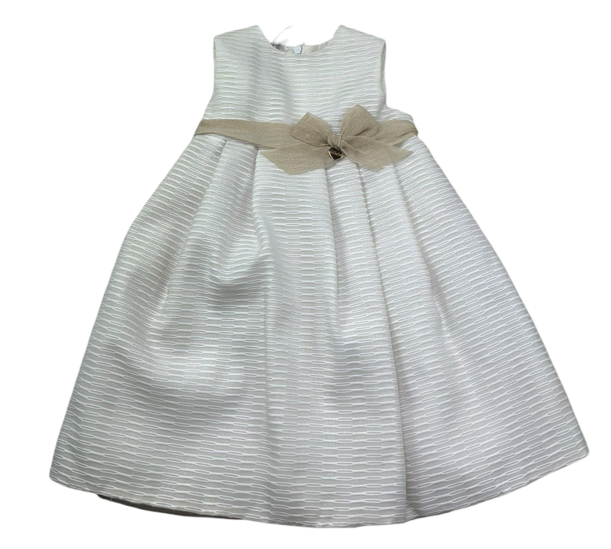 Le Bebe Abito Mezza Manica Tinta Unita con Fiocco per Neonata LBG0632 PANNA LE BEBE 