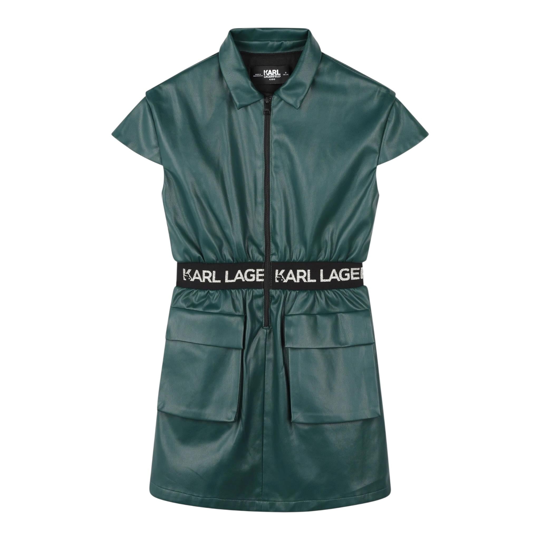 KARL LAGERFELD abito mezza manica tinta unita in ecopelle Verde per Bambina Z30187 VERDE KARL LAGERFELD 
