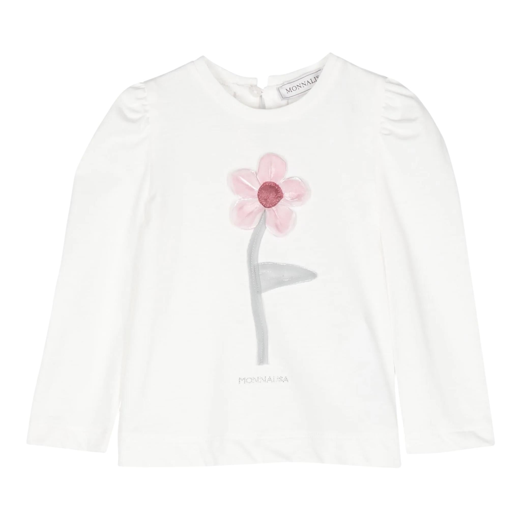 MONNALISA shirt tinta unita cn fiore Bianco per Neonata 37D609N BIANCO MONNALISA 