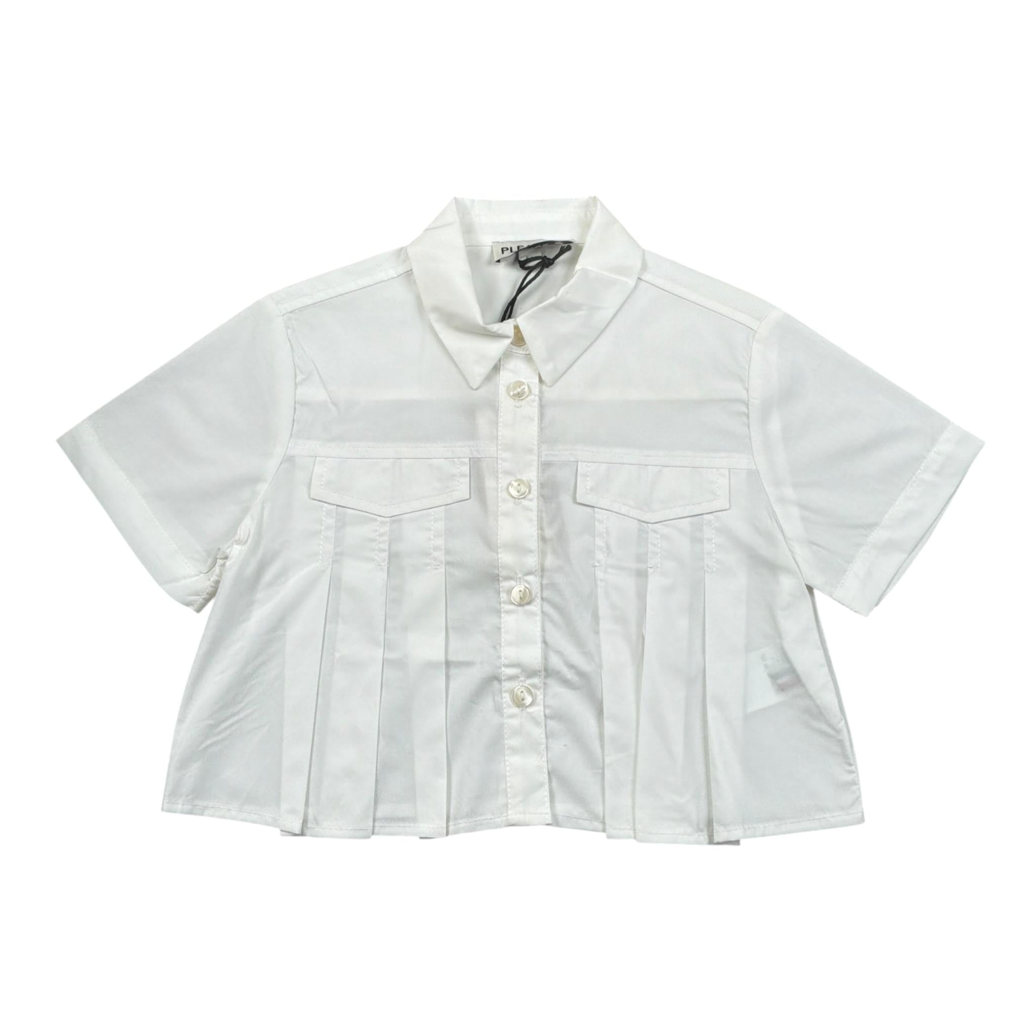Please Camicia Modello Crop tinta unita Mezza Manica Bianco per Bambina CC93270G72 BIANCO PLEASE 